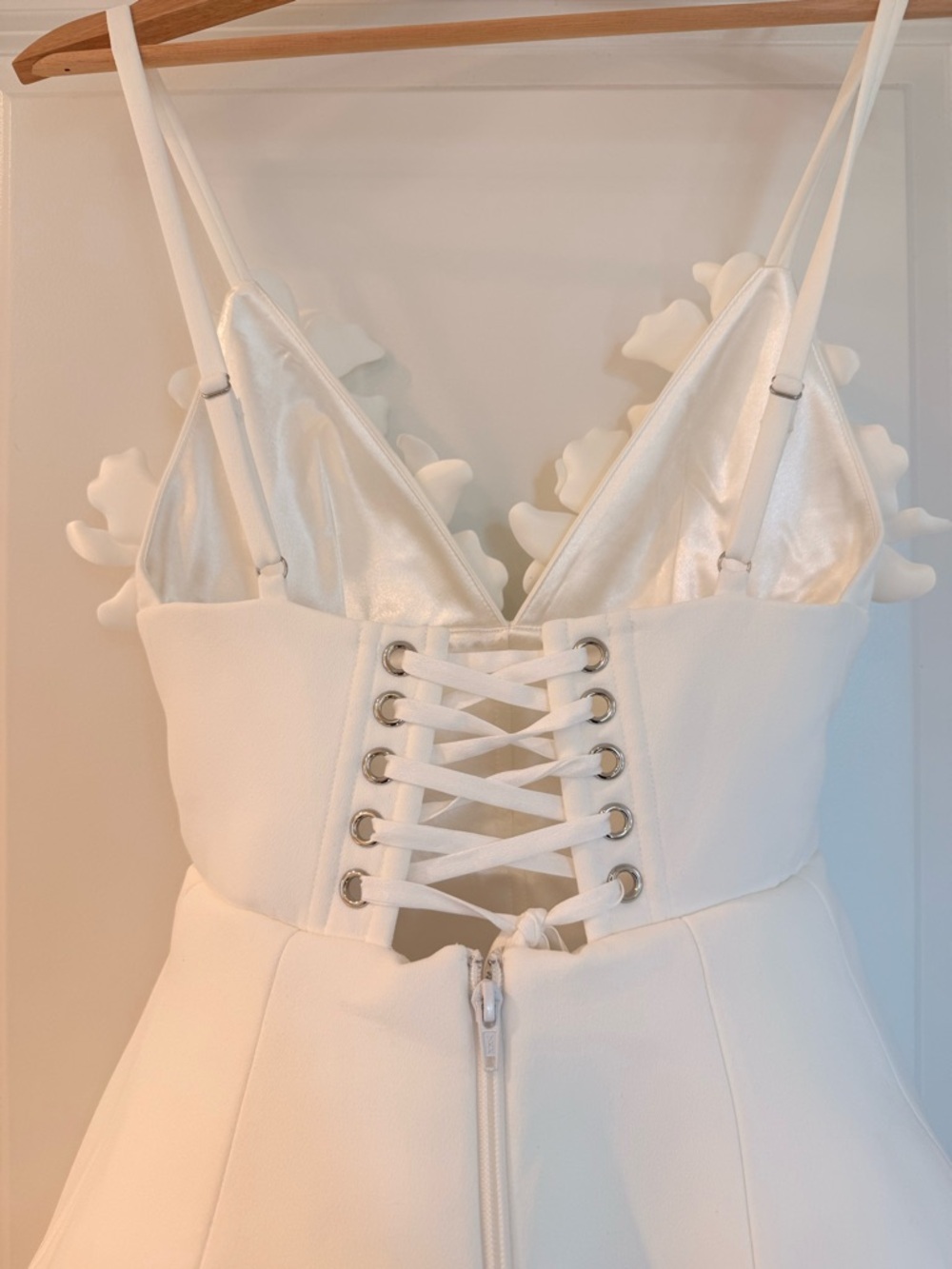 NWOT BRONX BANCO Emma White Floral Appliqué Spaghetti Strap Mini Wedding Dress - Picture 14 of 17
